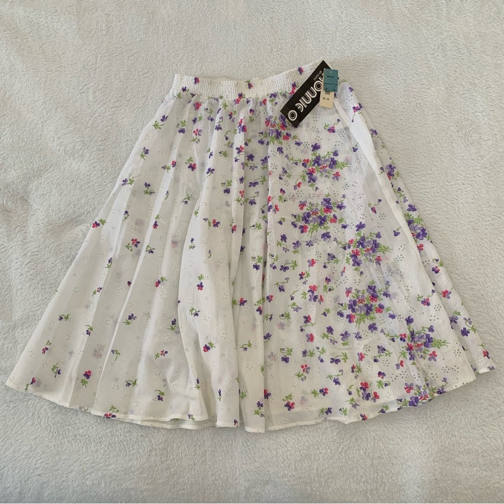 Women’s‎ M (15/16) Vintage KONNIE O Kayo White Eyelet Floral Pull-On Midi Skirt